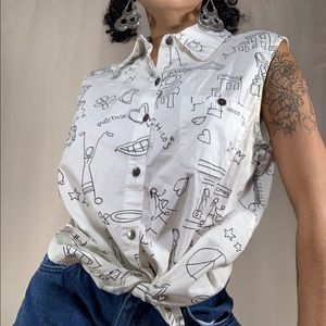 Vintage Chico’s Graphic Sleeveless Button Down